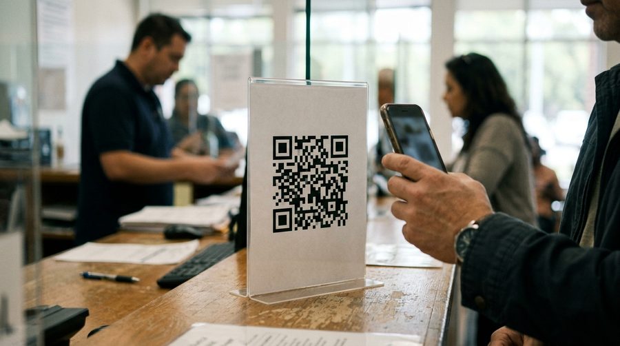 QR code signage at a public service location connecting residents to a private conversation
